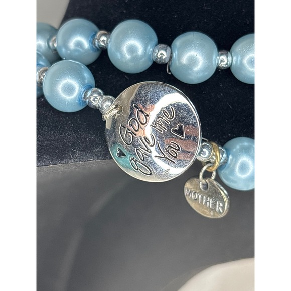 Blue Pearl Religious Rosary Necklace Charm Accents Mother Pray Crown Cross Angel - Picture 8 of 10